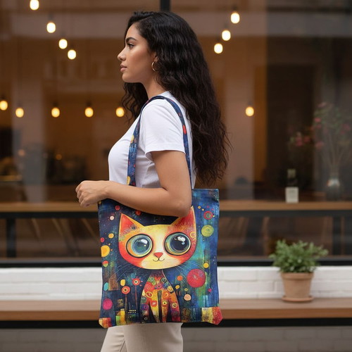 Tote Bag with Colorful Cat Print New