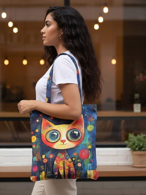 Tote Bag with Colorful Cat Print New