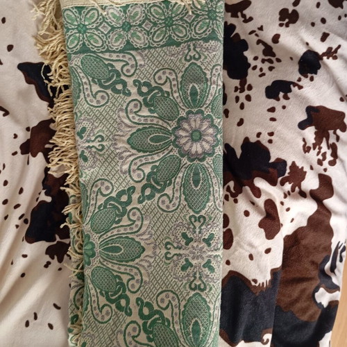 Retro vintage jacquard bedspread with fringes like new, 60s-70s