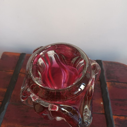 Czech crystal glass vase vintage, used, 1970s pink