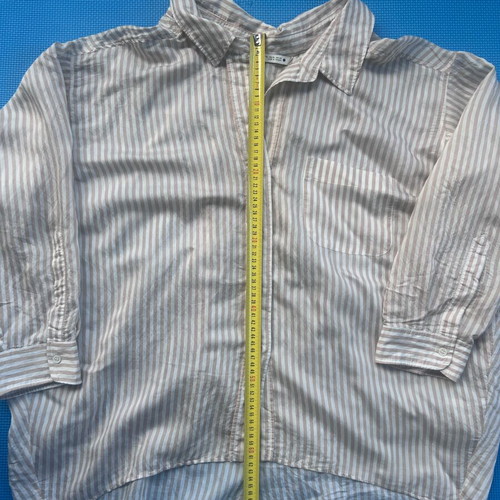 Zara Oversized Neutral Striped Button-Up Shirt Size XL Like New