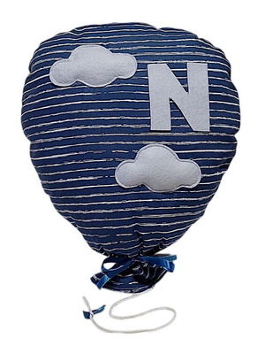 Hanging decorative balloon blue with 3D clouds and monogram