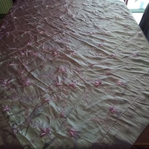 Satin tablecloth with intricate floral design like new, purple lilac