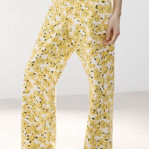 Floral trousers Mango new, size L, white and yellow