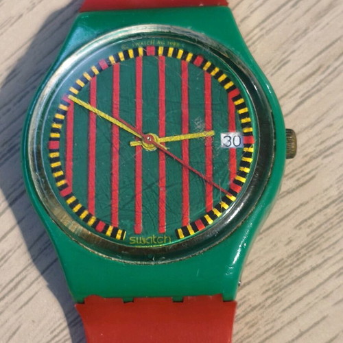 Swatch vintage watch used, green/red, Swiss Made