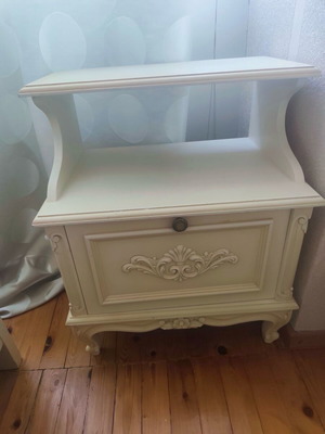 Nightstand vintage carved patina used with opening cabinet