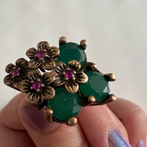 Large ring with rubies used, silver and precious stones
