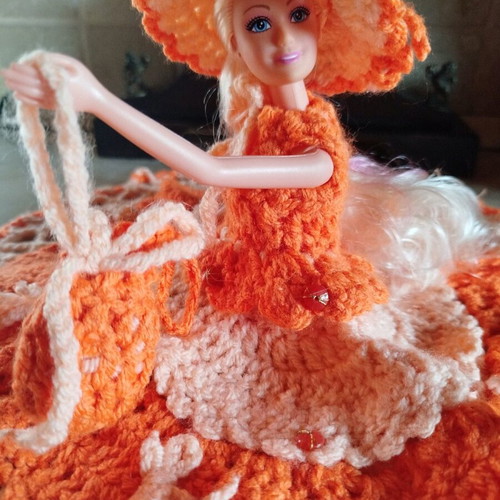 Doll with handmade dress, hat and bag new
