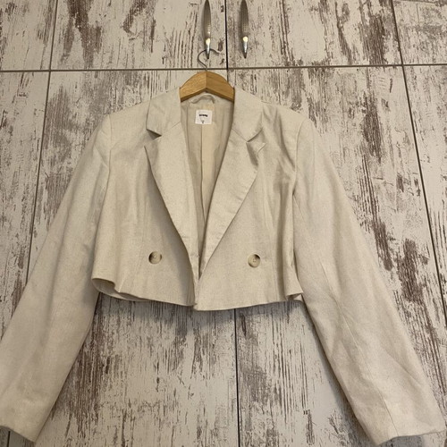 Sinsay Cropped Linen Blazer Beige, size S