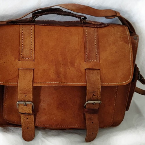 Leather vintage shoulder bag handmade unisex like new