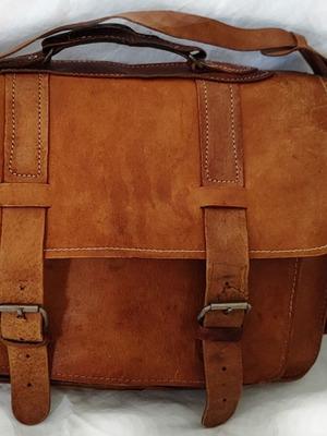 Leather vintage shoulder bag handmade unisex like new