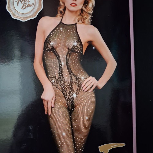 Black bodysuit with rhinestones sleeveless transparent