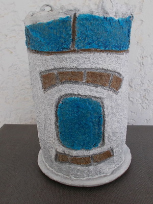 Διακοσμητικά γλαστράκια σπιτάκια πακέτο 6, τσιμέντο και ακρυλικά