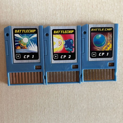 Mega Man NT Warrior figures and Battle Chips pack used, vintage 2004