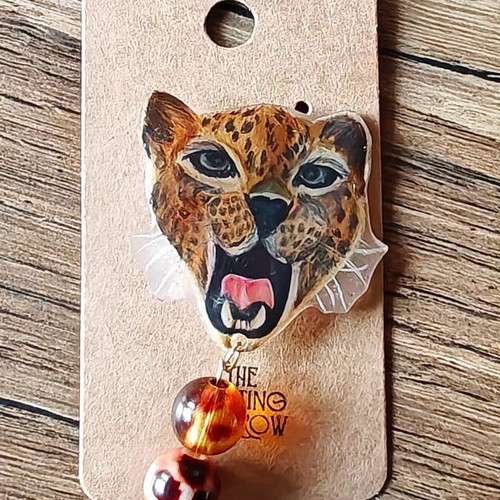 Handmade Colorful Cheetah Leopard Brooch with Bead Dangle