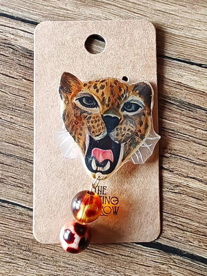 Handmade Colorful Cheetah Leopard Brooch with Bead Dangle