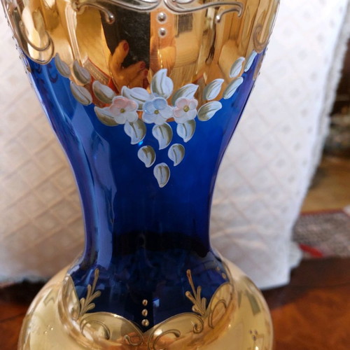 Large Bohemia vase used 44×17 cm with hand painting and 24k gold from 1950