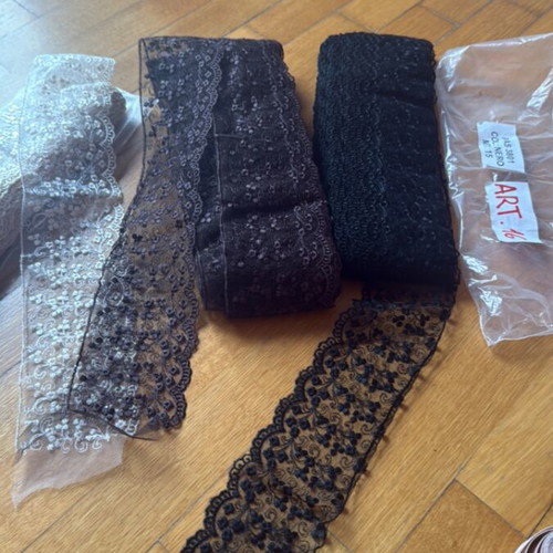 Italian lace, 14.7 meters, beige, brown and black