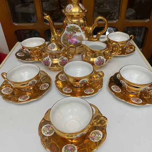 Gonca Dekor tea/coffee set for 6 people like new, porcelain with gold plating