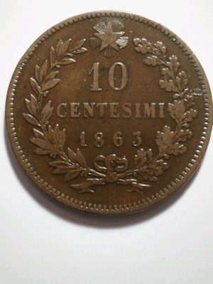 Ιταλία 10 Centesimi 1863 χάλκινο νόμισμα μεταχειρισμένο σε πολύ καλή κατάσταση
