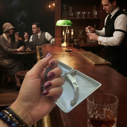 Status Collection metal cigarette case with embossed glitter design