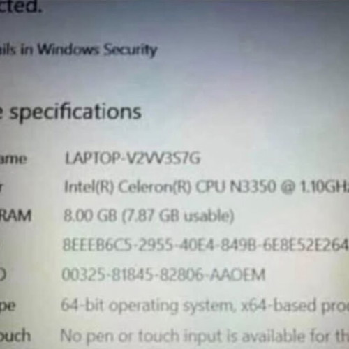 Asus laptop used, Intel Celeron, 8GB RAM, Windows 10