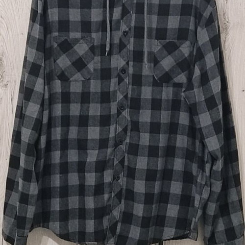 Plaid shirt with hood XXL, new, black and gray