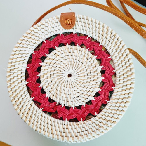 Rattan shoulder bag beige with red new