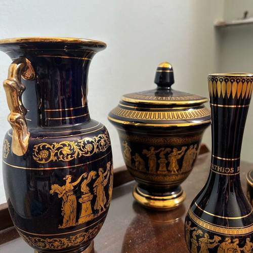 Decorative set of 5 ceramic items with 24k gold plating