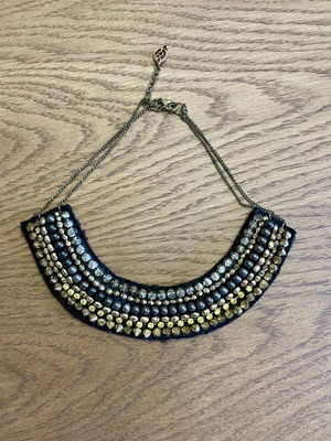 Short necklace with fabric and embroidered beads like new, black