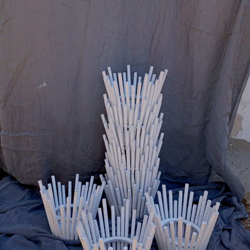 Wooden decorative kaspo set of 8 used, white color