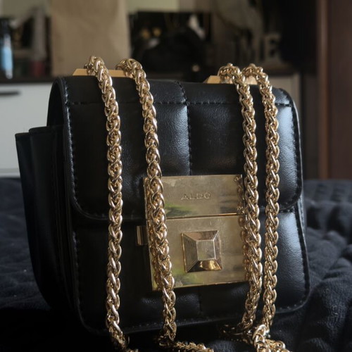 Aldo small black shoulder bag with gold chain used