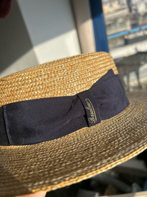 Borsalino Straw Boater Hat New, Handmade Italy Riviera Style