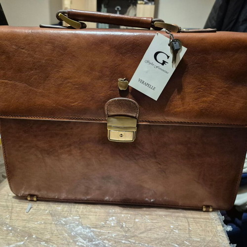 Vera Pelle leather briefcase new, brown