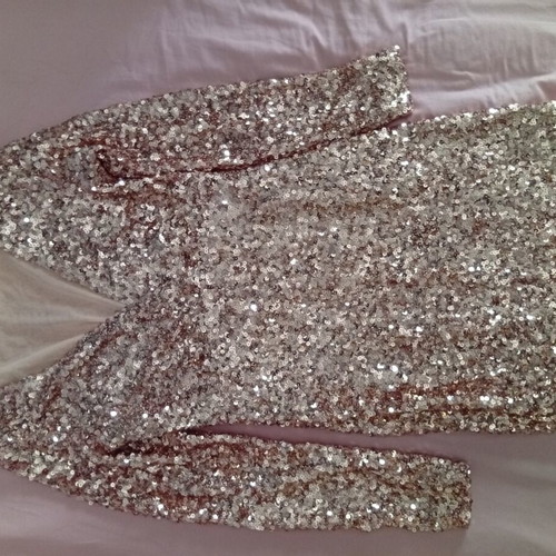 Embroidered Mini Dress with Gold Sequins, New, Size M-L