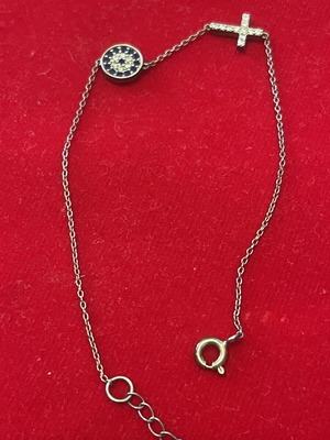 925 silver bracelet with evil eye and cross, 19 cm