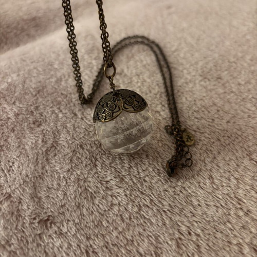 Vintage long necklace with bronze chain and crystal drop pendant new