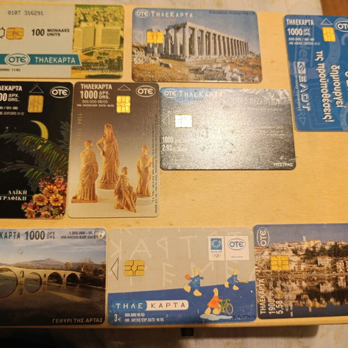 Phone cards with drachmas used, very good condition