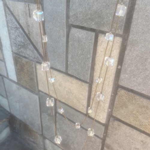 Women's necklace with stones, long, new, white and gray