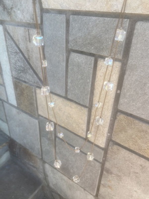 Women's necklace with stones, long, new, white and gray