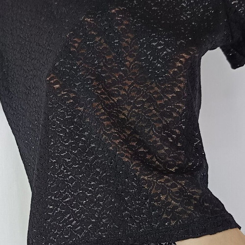 Sugar black lace short-sleeve blouse like new, size S