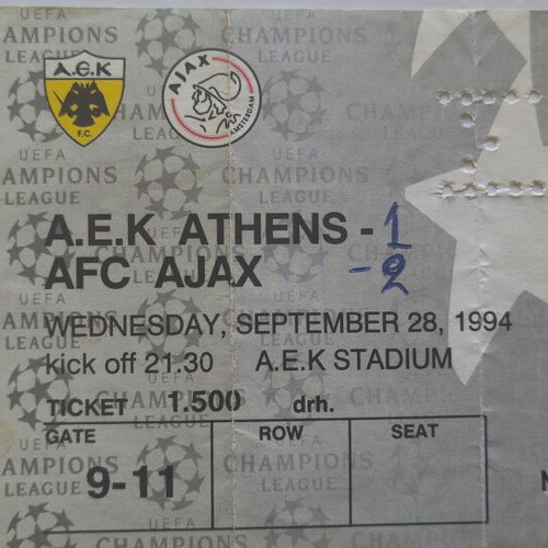 AEK Athens vs Ajax 1994 UEFA Champions League ticket