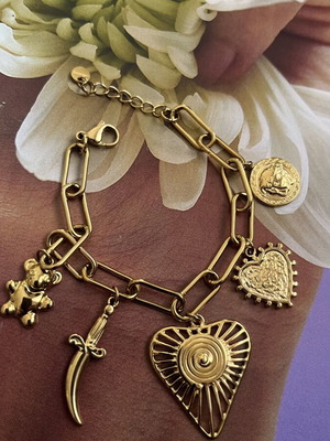 Bracelet new gold-tone stainless steel with romantic charms