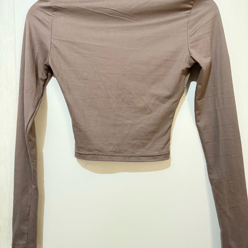 Shein Brown Crop Top with Long Sleeves and Open V Neck Like New XS