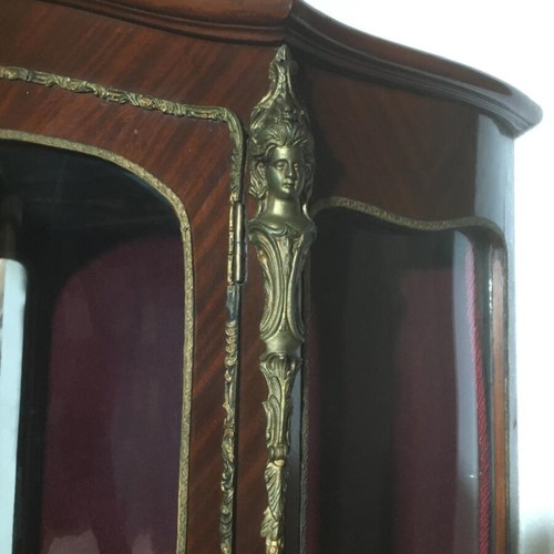 Wooden display cabinet used, classic Italian style with curved glass