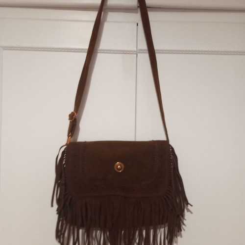 Women's brown crossbody bag new with fringes and gold details