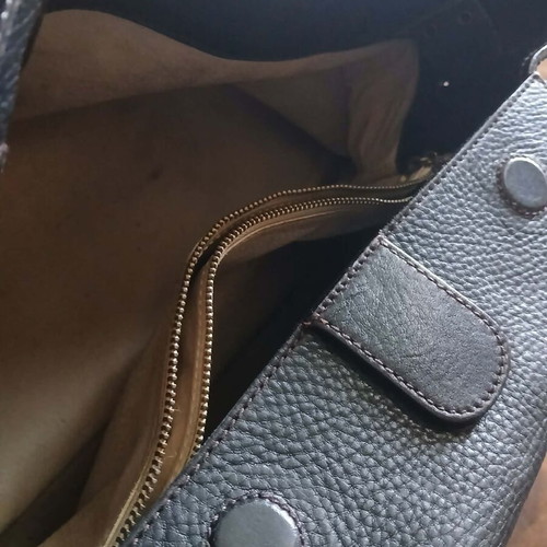 Luell leather handbag used, black with gold details