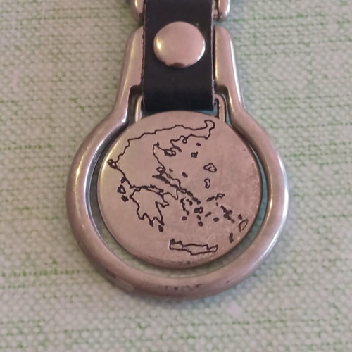 Metal Keychain Double-Sided Kefalonia Map Used Vintage