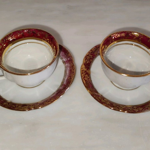 Antique coffee cups used, set of 2, German porcelain
