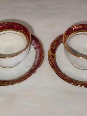Antique coffee cups used, set of 2, German porcelain